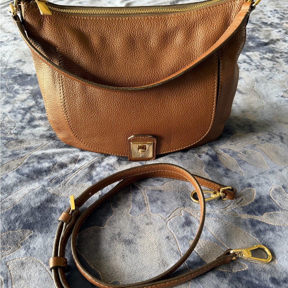 Authentic FURLA Brown Leather Shoulder Bag with Gold Accents